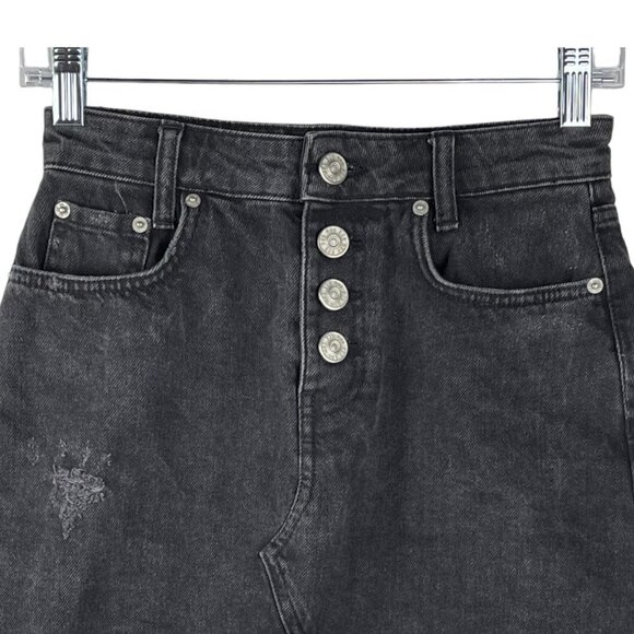 BDG Urban Outfitters Frayed Hem Denim Mini Skirt Size XS Black Asymmetrical - Picture 3 of 9
